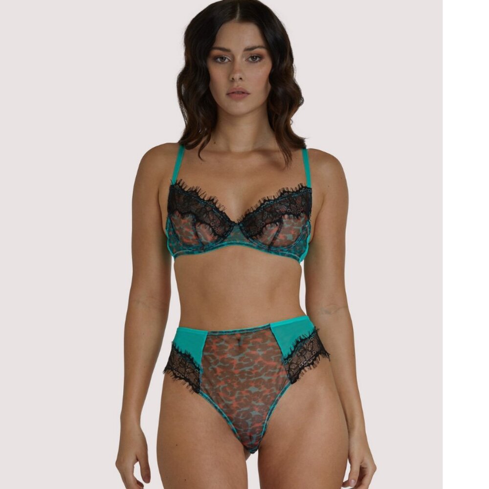 NWT Teal/Mint Green Animal Print Lace Lingerie Set